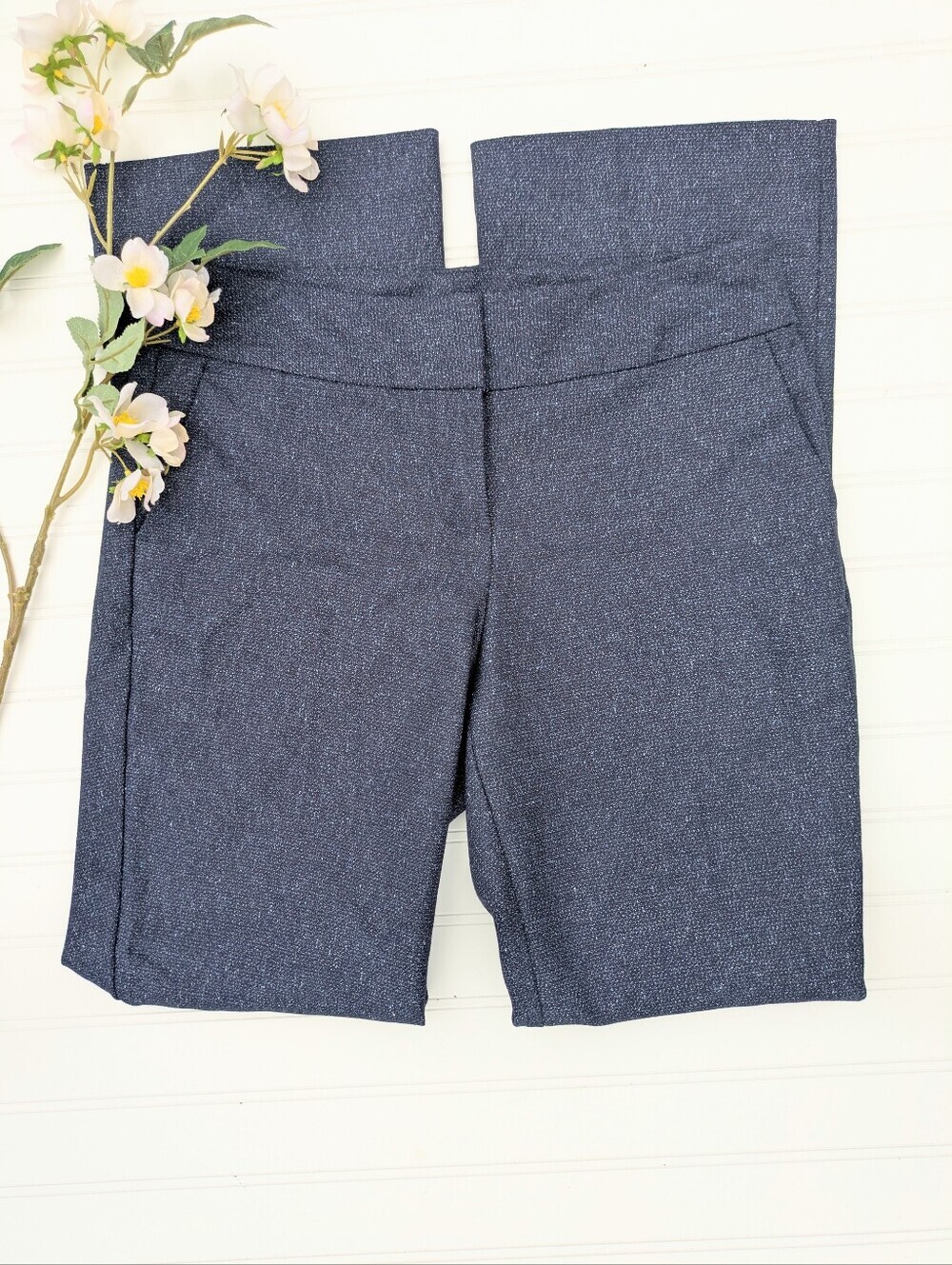 Ann Taylor Textured Navy High Waisted Bootcut Trouser